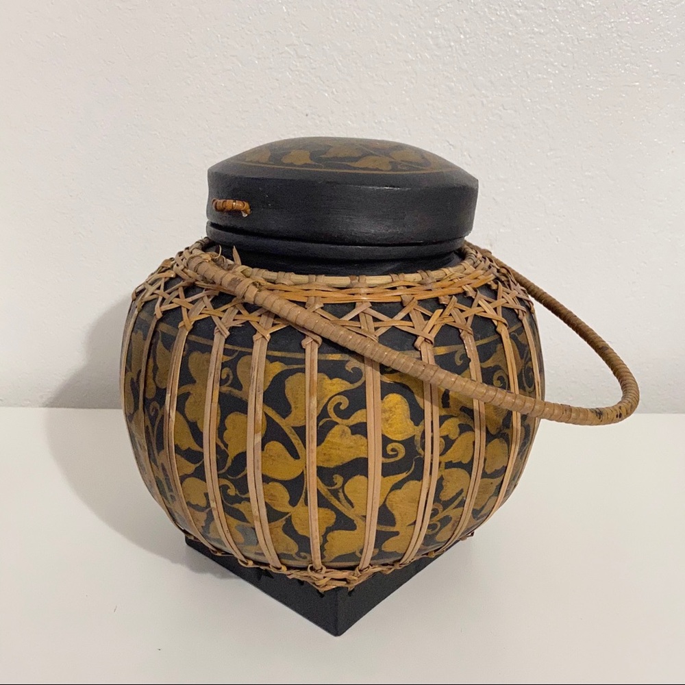 Vintage Hand Made Asian Basket with handle and lid